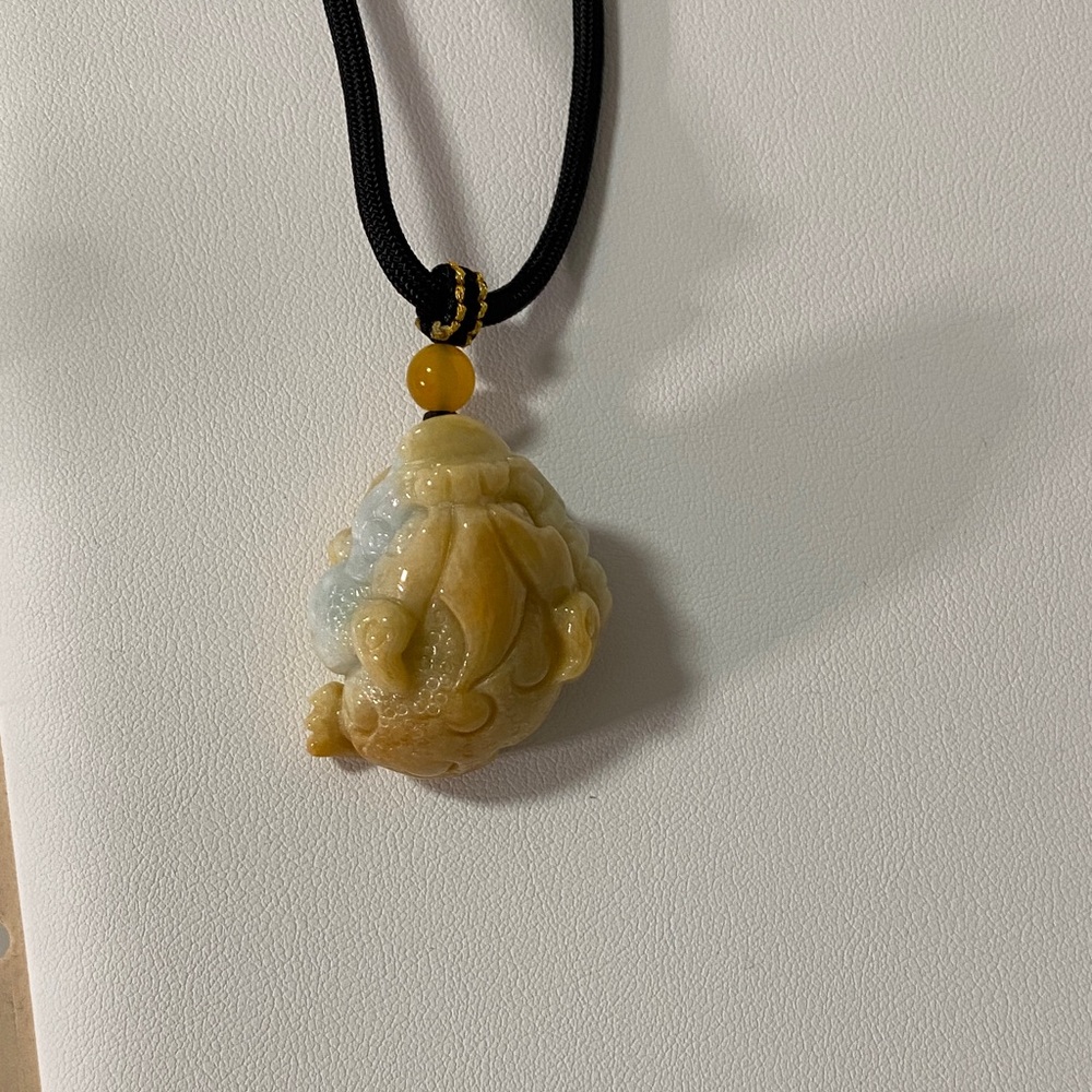 Natural Yellow Jade Pendant | Hand-Carved Artisan Gemstone Necklace